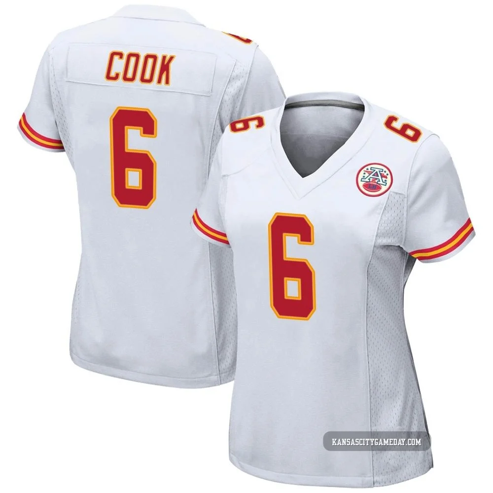 Women's Kenny Cook Kansas City Chiefs ＃6 Game White Jersey