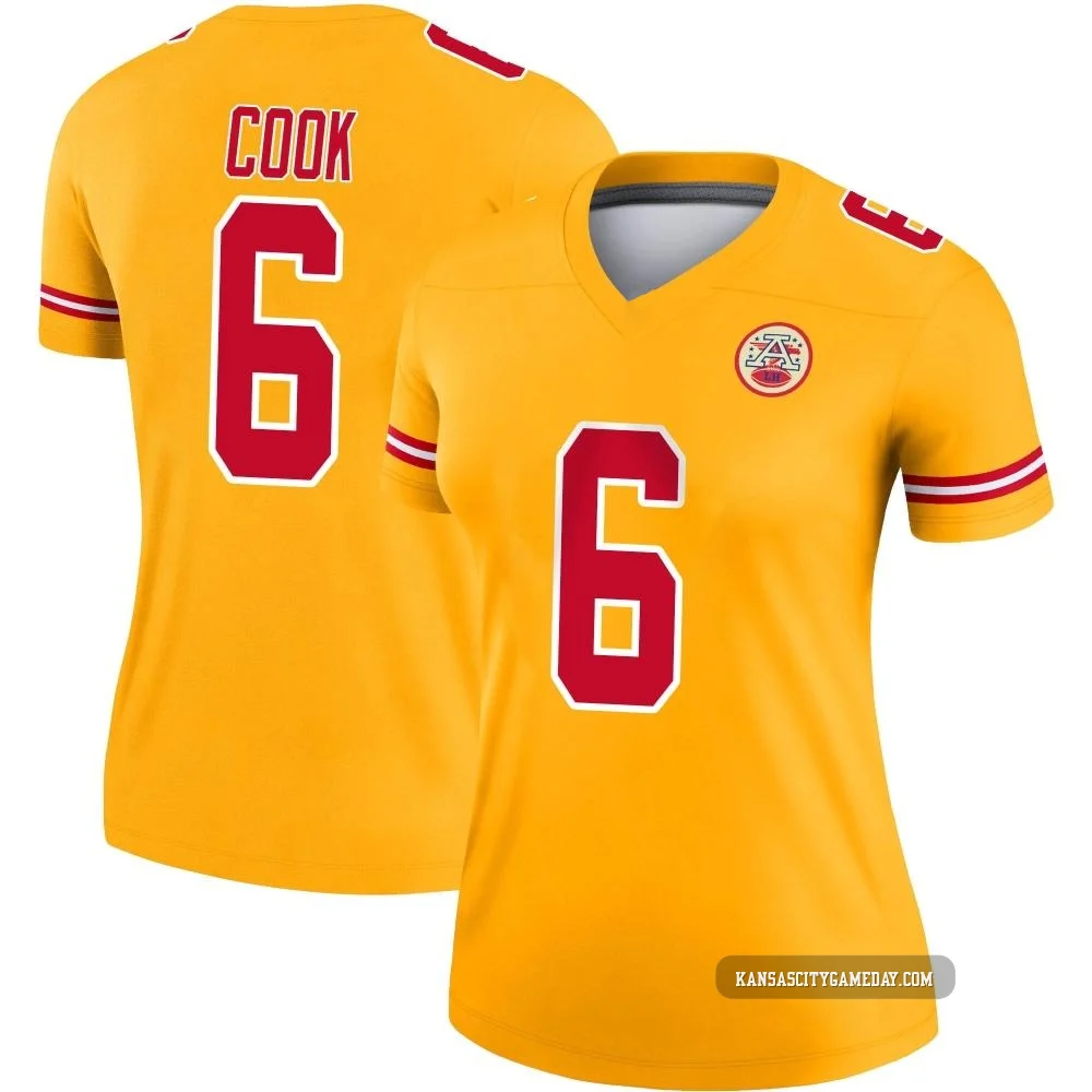Women's Kenny Cook Kansas City Chiefs ＃6 Legend Gold Inverted Jersey