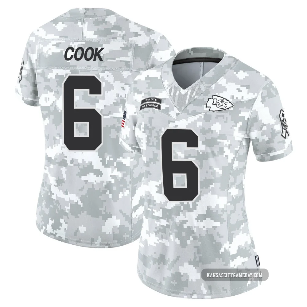 Women's Kenny Cook Kansas City Chiefs ＃6 Limited Arctic Camo 2024 Salute to Service Jersey