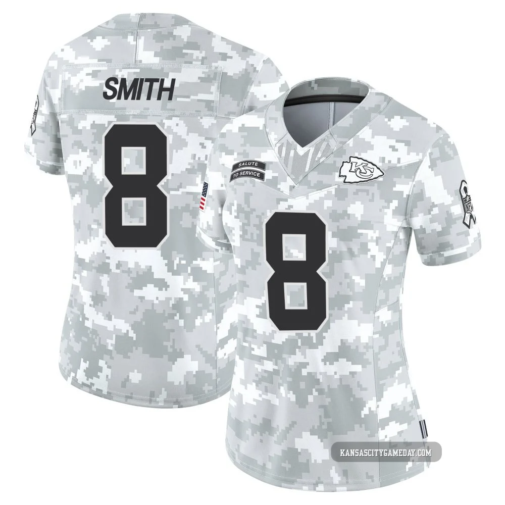 Women's Key'Shawn Smith Kansas City Chiefs ＃8 Limited Arctic Camo 2024 Salute to Service Jersey