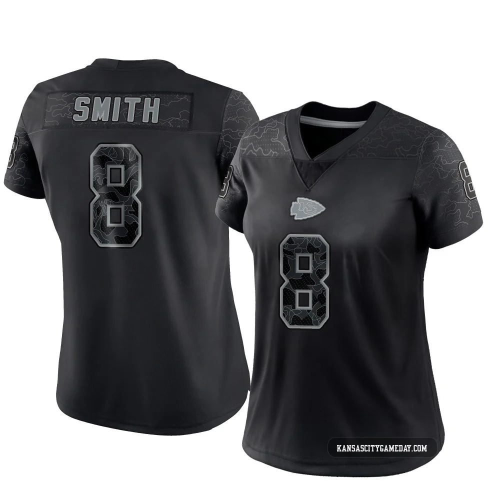 Women's Key'Shawn Smith Kansas City Chiefs ＃8 Limited Black Reflective Jersey
