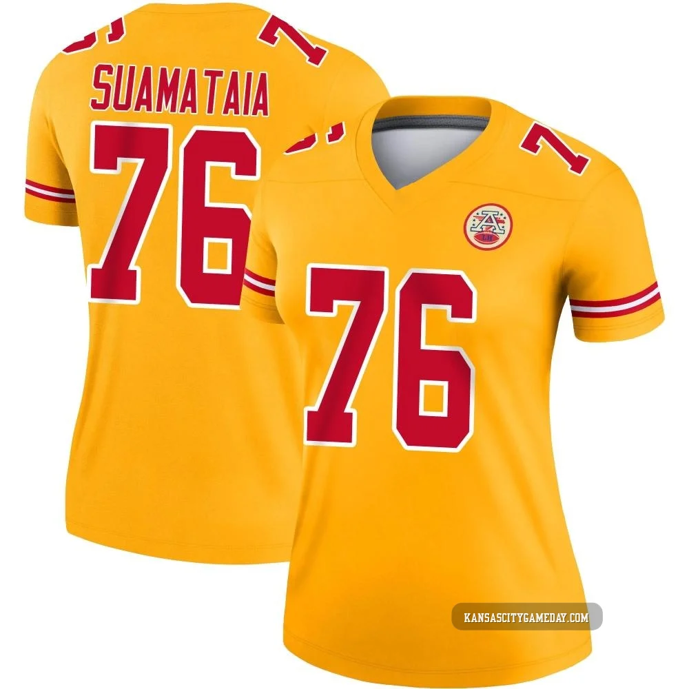 Women's Kingsley Suamataia Kansas City Chiefs ＃76 Legend Gold Inverted Jersey