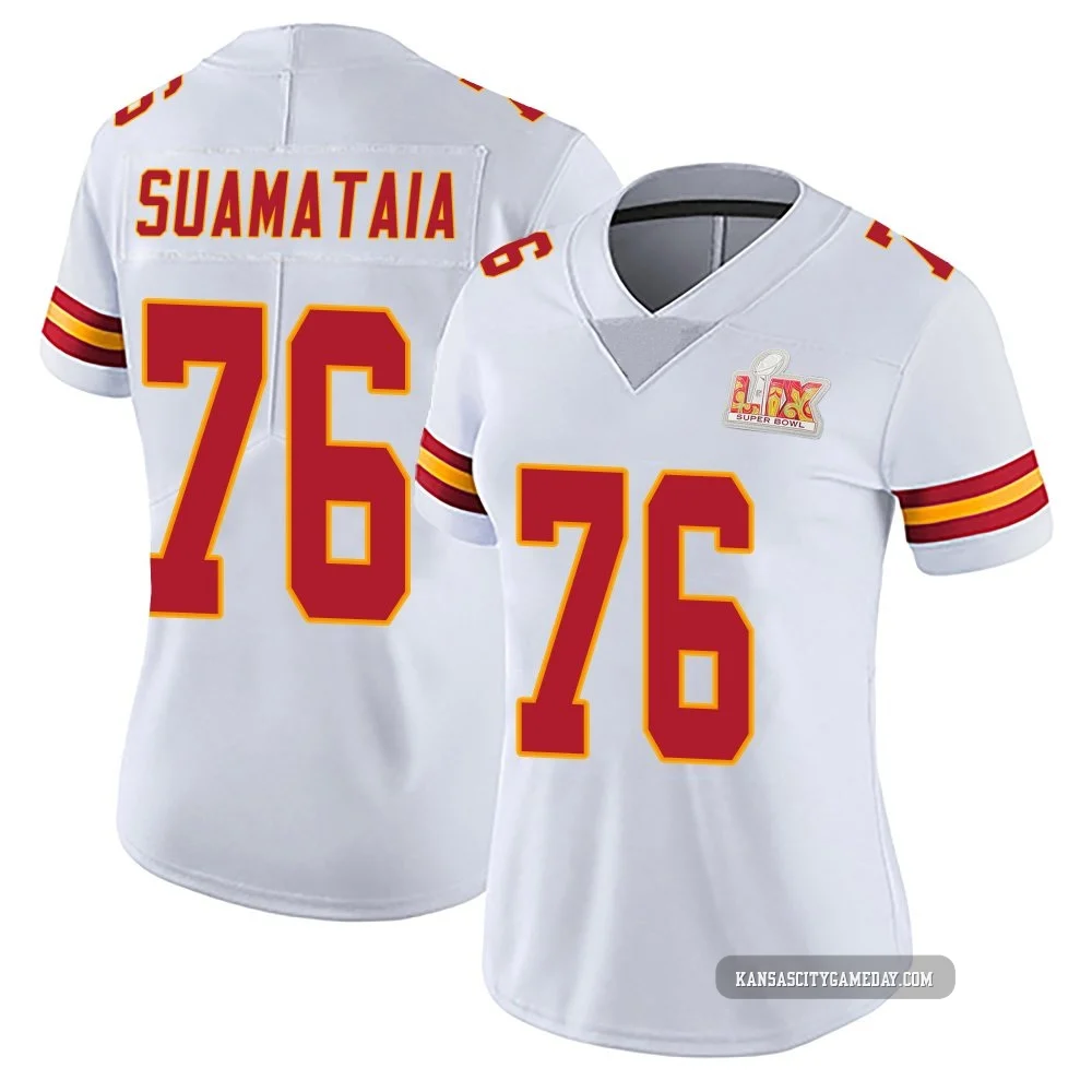 Women's Kingsley Suamataia Kansas City Chiefs ＃76 Limited White Vapor Untouchable Super Bowl LIX Jersey