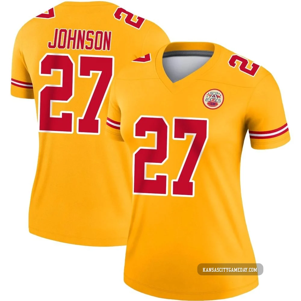 Women's Larry Johnson Kansas City Chiefs ＃27 Legend Gold Inverted Jersey