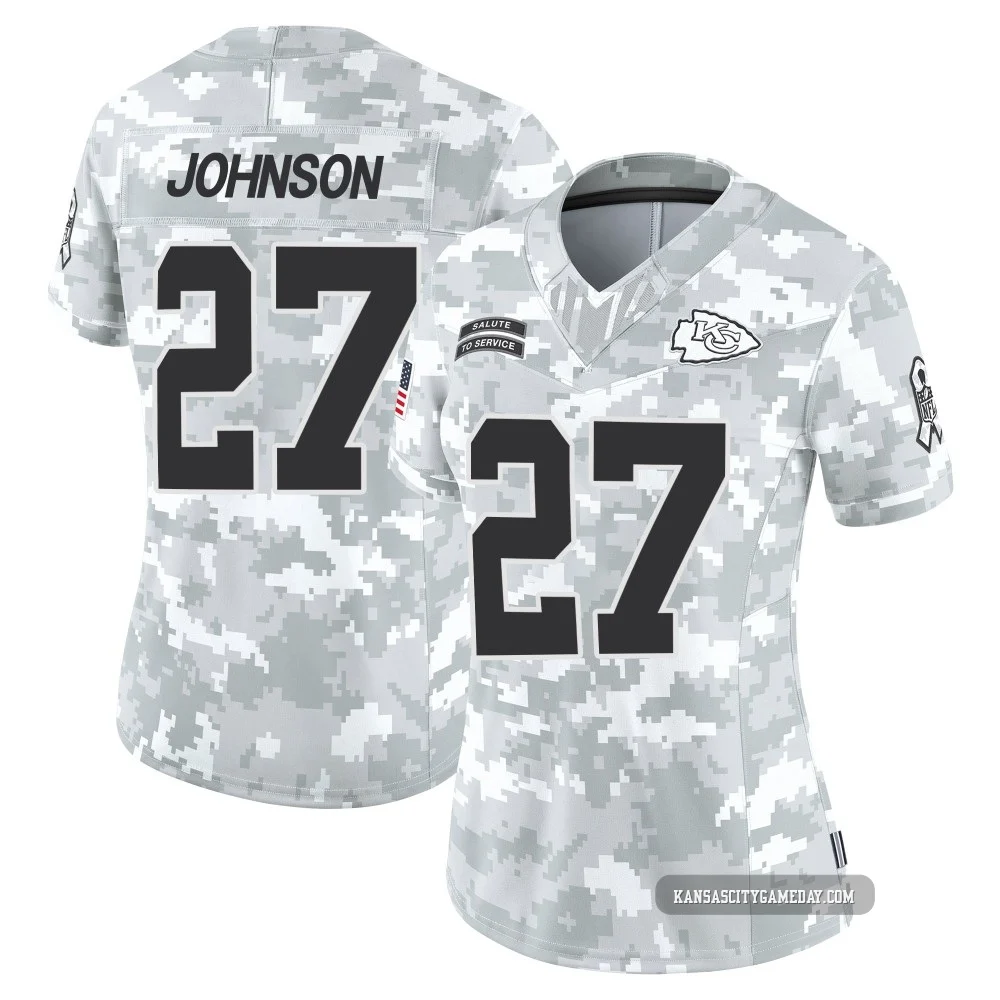 Women's Larry Johnson Kansas City Chiefs ＃27 Limited Arctic Camo 2024 Salute to Service Jersey