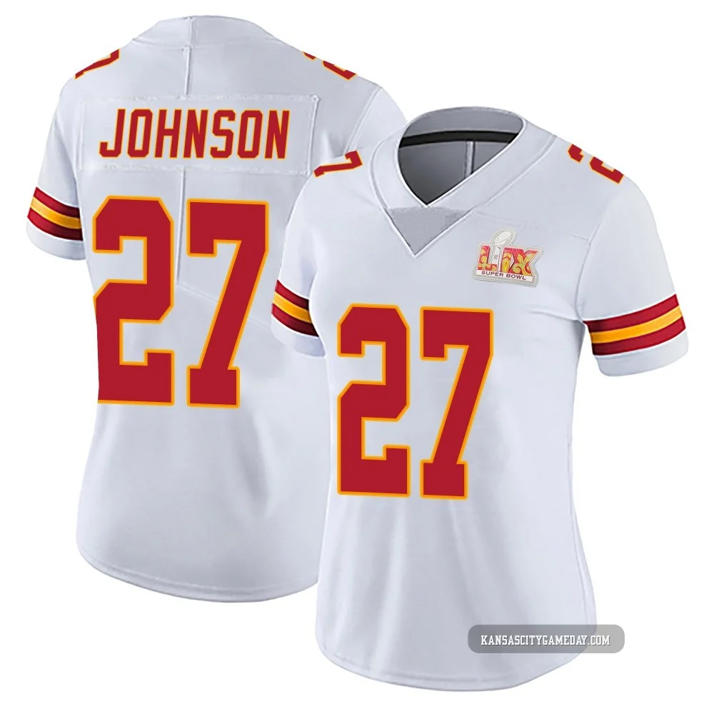 Women's Larry Johnson Kansas City Chiefs ＃27 Limited White Vapor Untouchable Super Bowl LIX Jersey