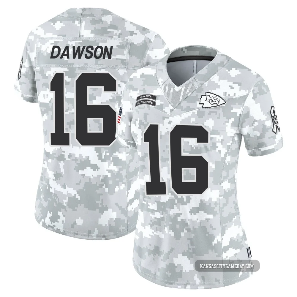Women's Len Dawson Kansas City Chiefs ＃16 Limited Arctic Camo 2024 Salute to Service Jersey