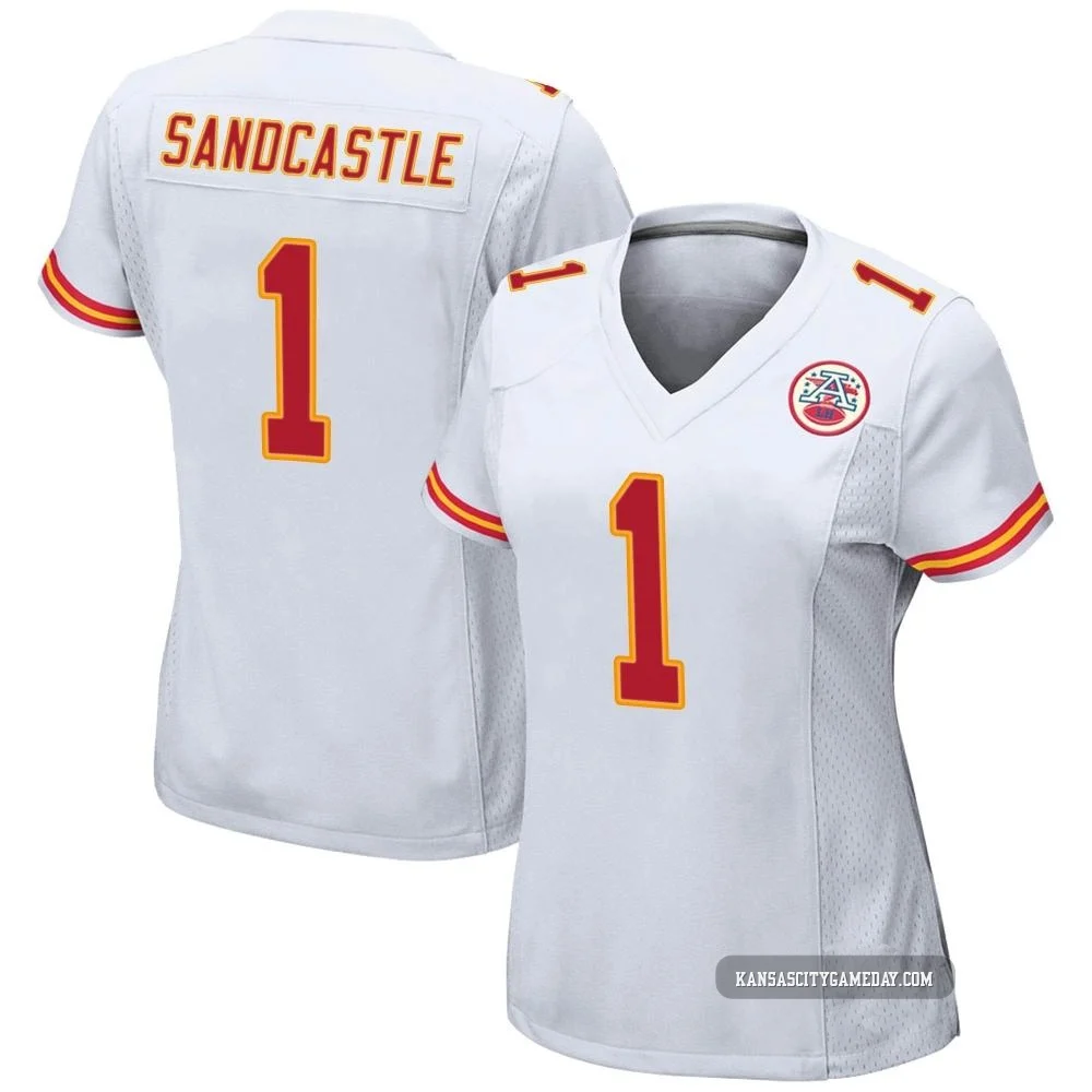 Women's Leon Sandcastle Kansas City Chiefs ＃1 Game White Jersey