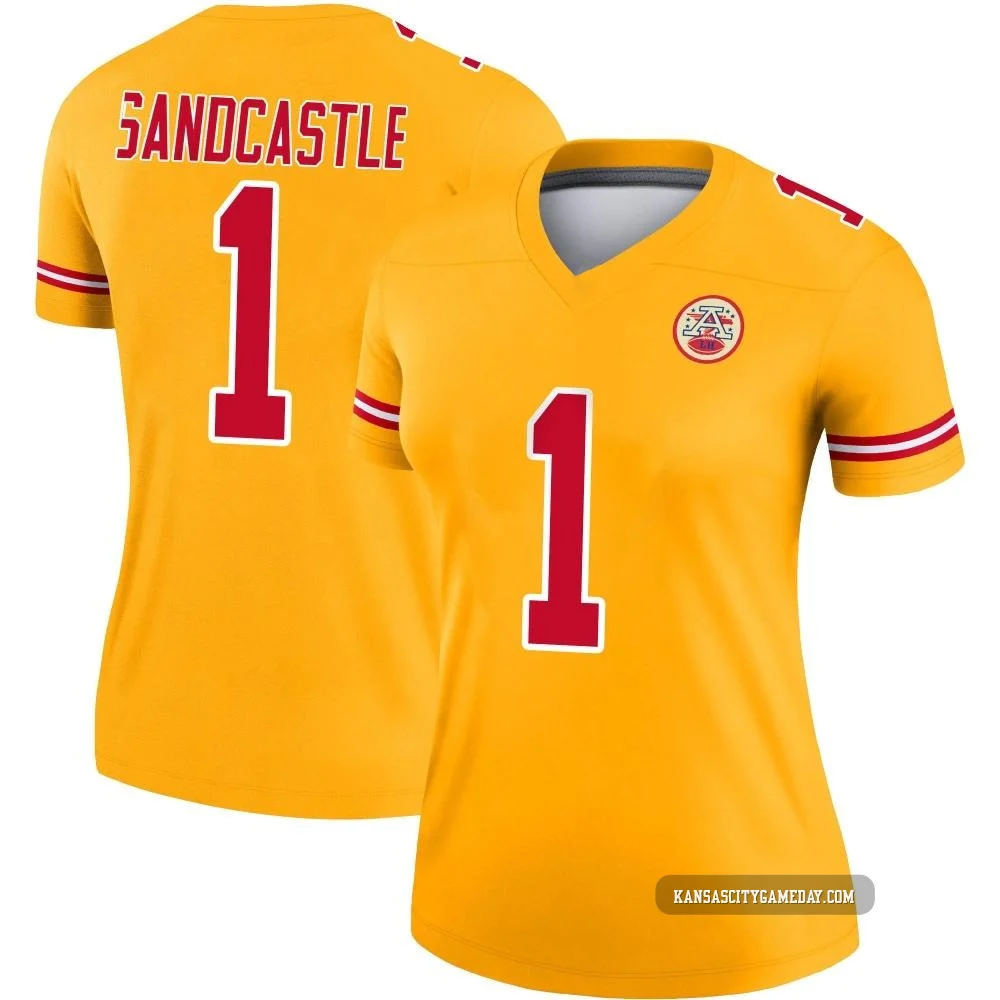 Women's Leon Sandcastle Kansas City Chiefs ＃1 Legend Gold Inverted Jersey