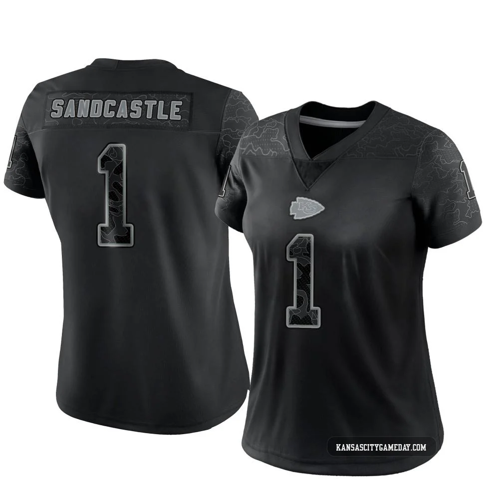 Women's Leon Sandcastle Kansas City Chiefs ＃1 Limited Black Reflective Jersey