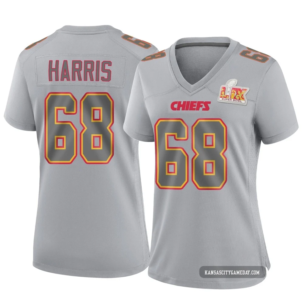 Women's Marcus Harris Kansas City Chiefs ＃68 Game Gray Atmosphere Fashion Super Bowl LIX Jersey