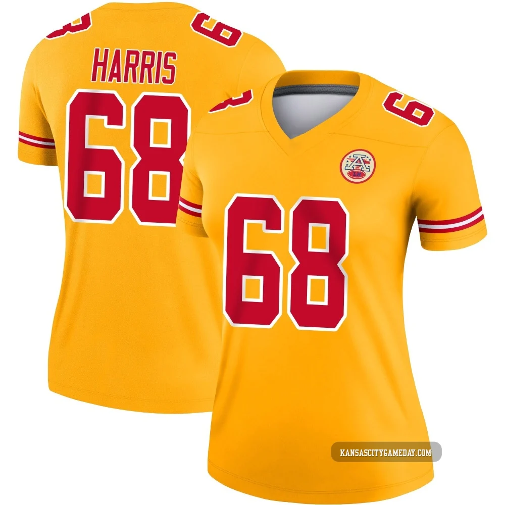 Women's Marcus Harris Kansas City Chiefs ＃68 Legend Gold Inverted Jersey