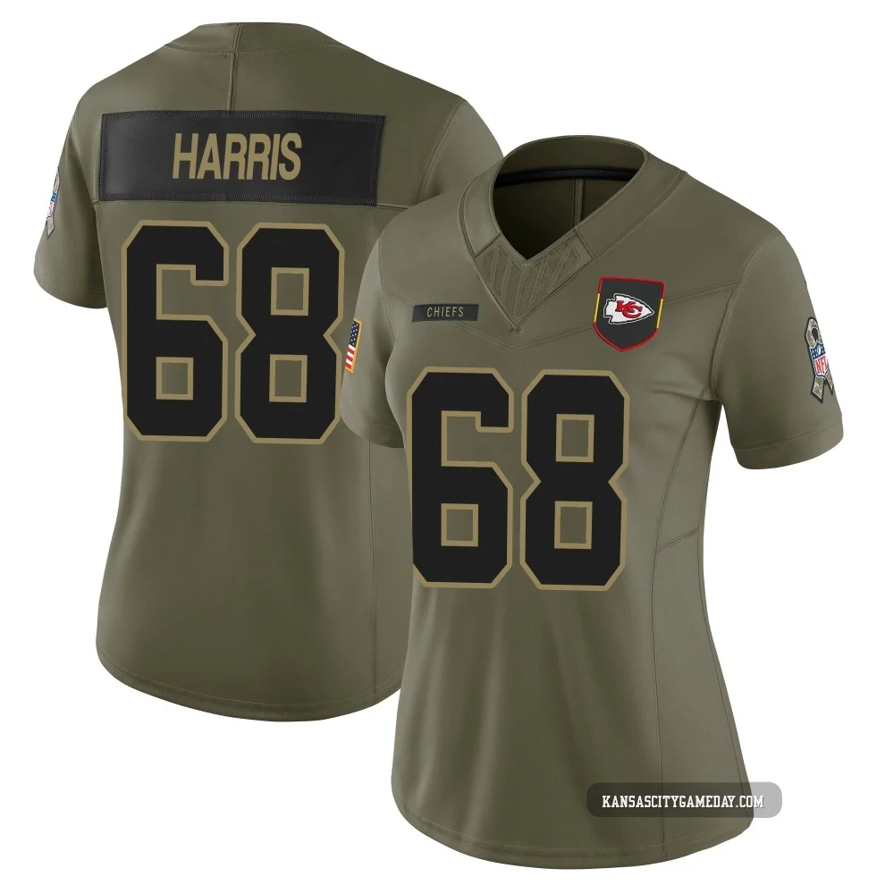 Women's Marcus Harris Kansas City Chiefs ＃68 Limited Olive 2025 Salute to Service Jersey