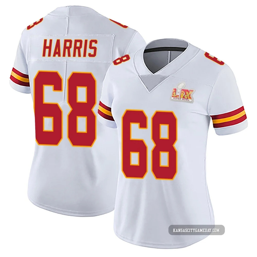 Women's Marcus Harris Kansas City Chiefs ＃68 Limited White Vapor Untouchable Super Bowl LIX Jersey