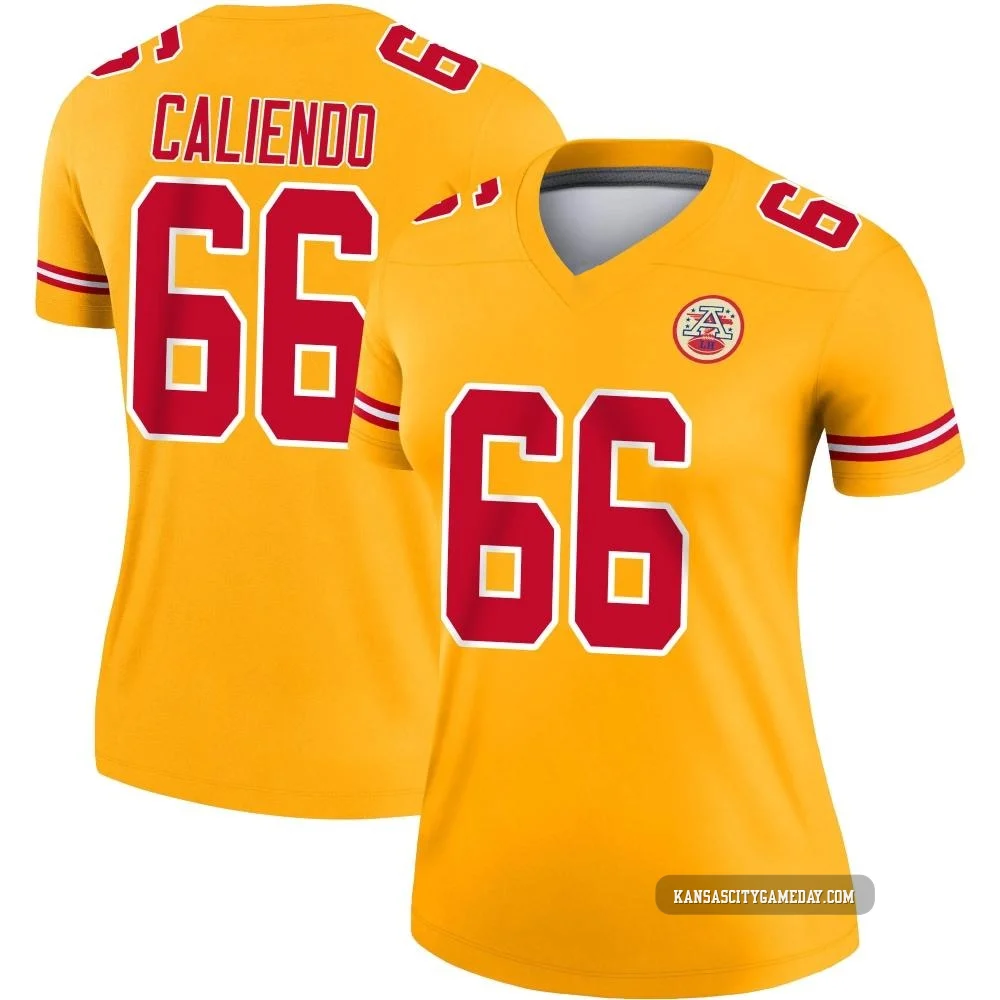 Women's Mike Caliendo Kansas City Chiefs ＃66 Legend Gold Inverted Jersey