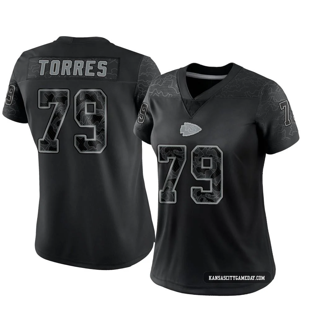 Women's Nick Torres Kansas City Chiefs ＃79 Limited Black Reflective Jersey
