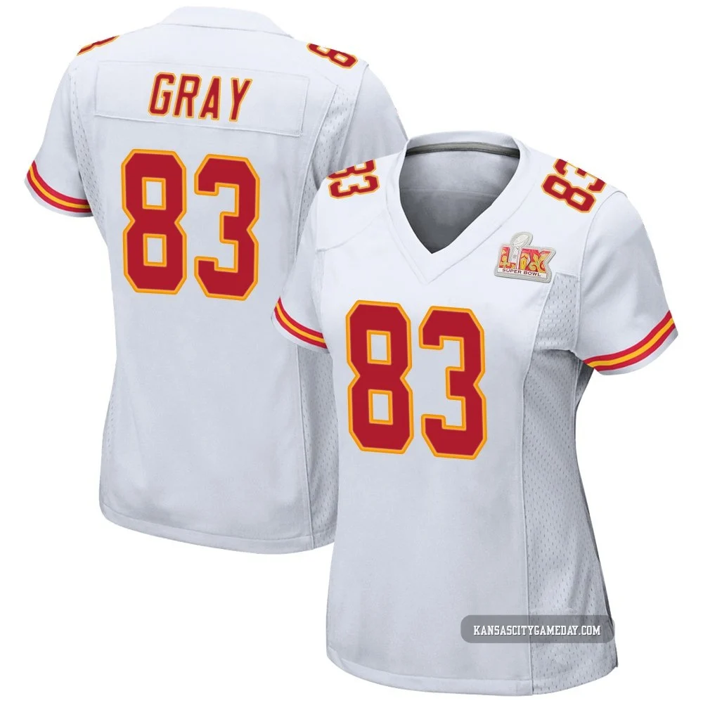 Women's Noah Gray Kansas City Chiefs ＃83 Game White Super Bowl LIX Jersey