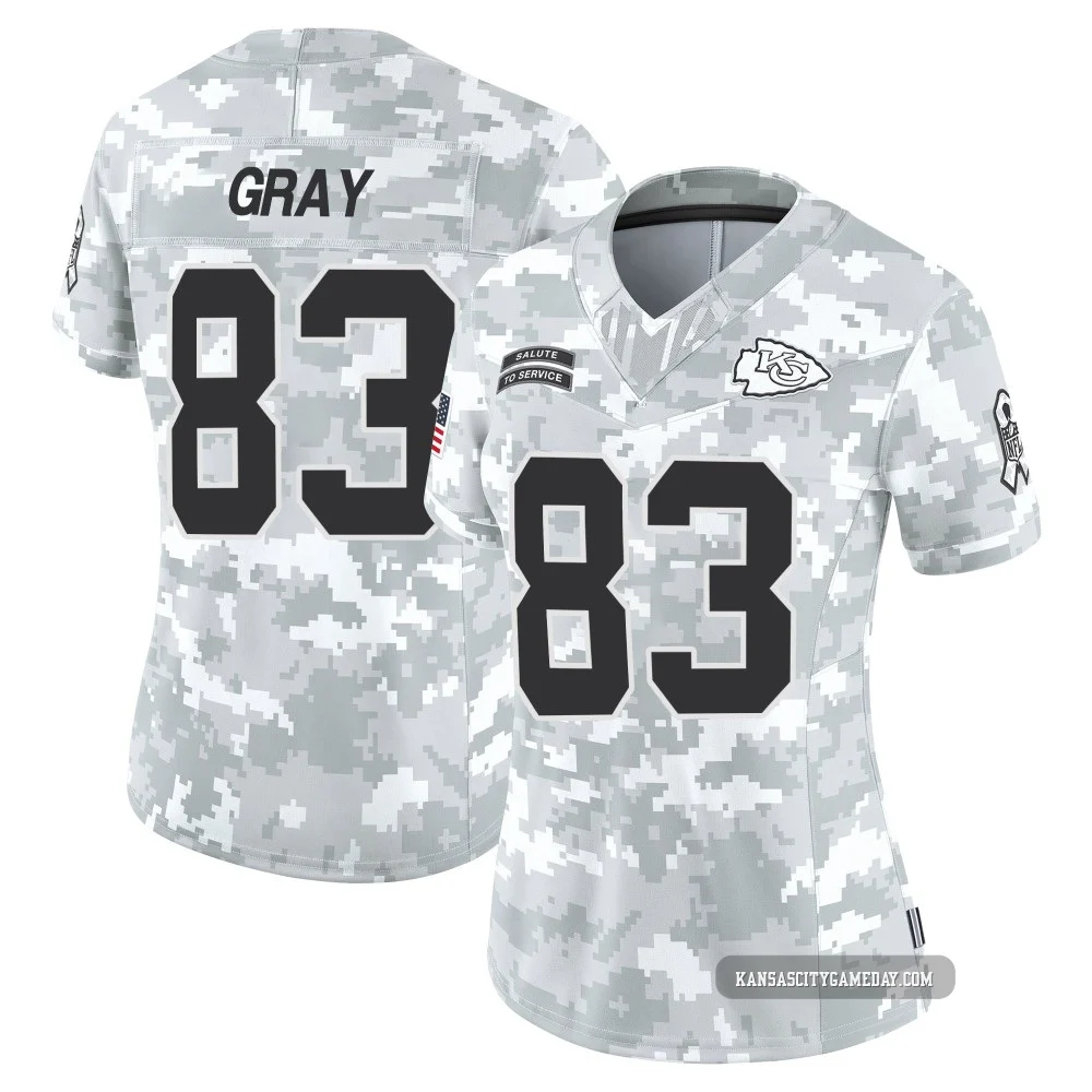 Women's Noah Gray Kansas City Chiefs ＃83 Limited Arctic Camo 2024 Salute to Service Jersey