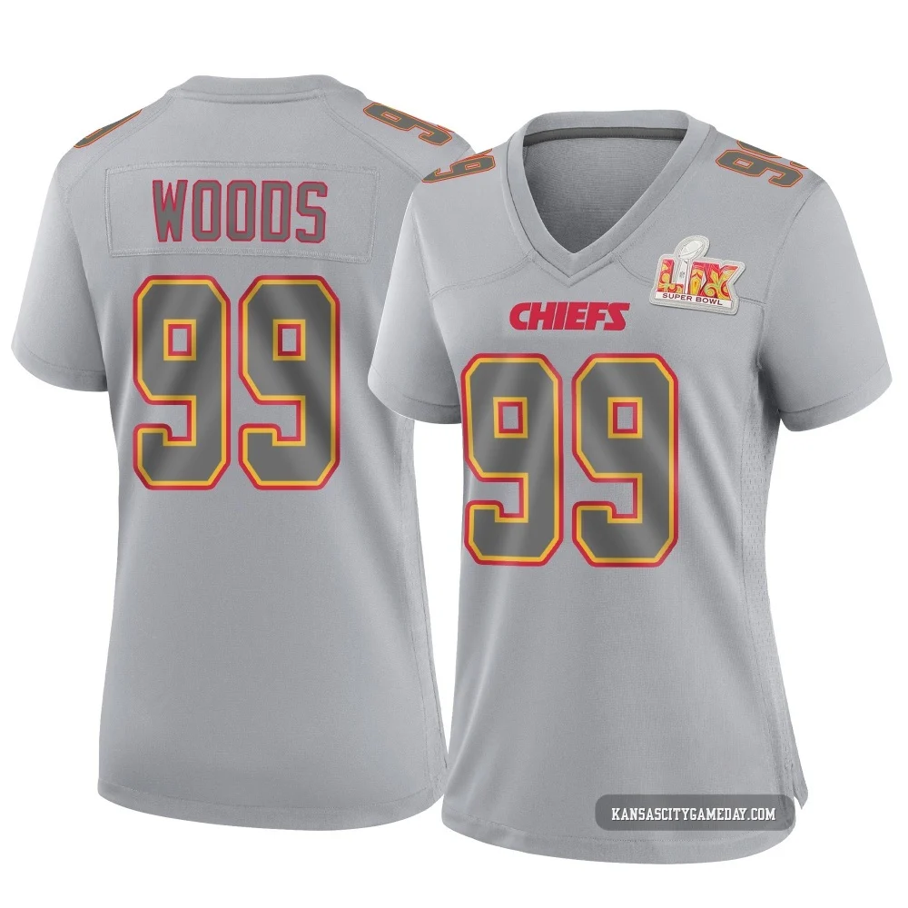 Women's Peter Woods Kansas City Chiefs ＃99 Game Gray Atmosphere Fashion Super Bowl LIX Jersey