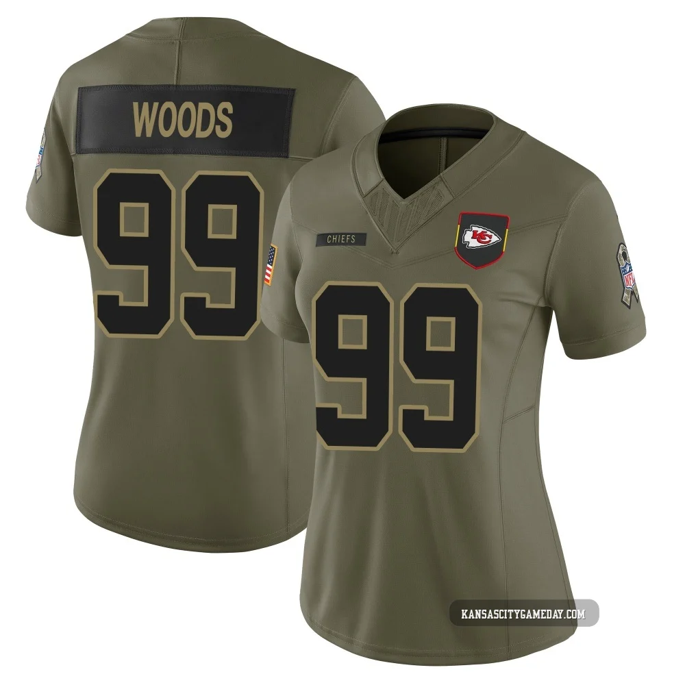Women's Peter Woods Kansas City Chiefs ＃99 Limited Olive 2025 Salute to Service Jersey