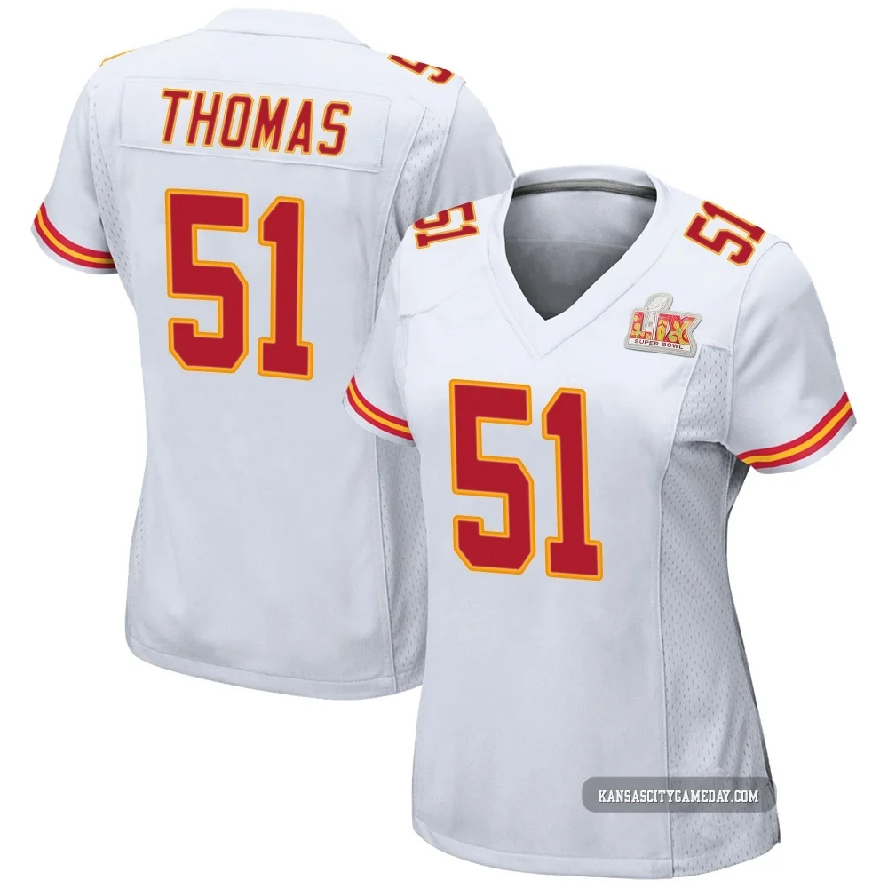 Women's R Mason Thomas Kansas City Chiefs ＃51 Game White Super Bowl LIX Jersey