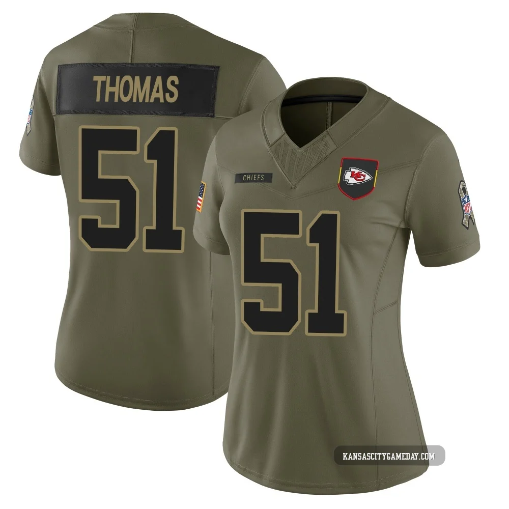 Women's R Mason Thomas Kansas City Chiefs ＃51 Limited Olive 2025 Salute to Service Jersey