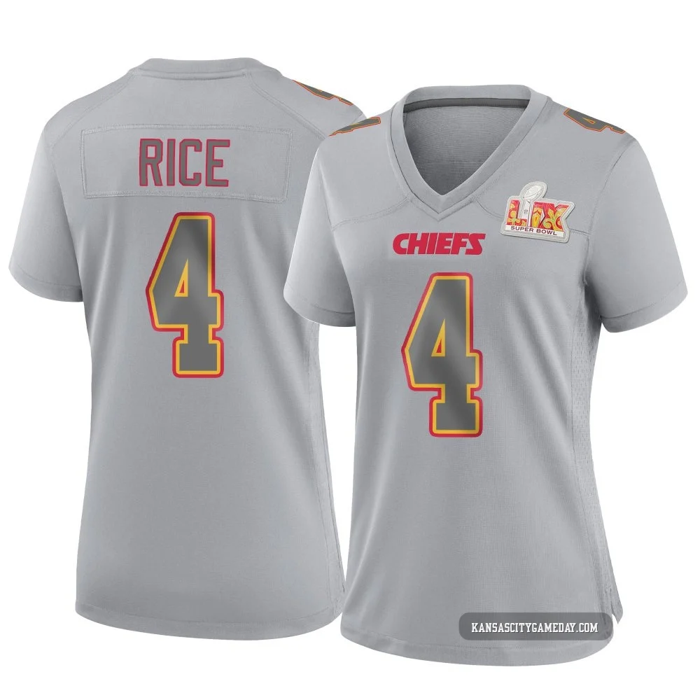 Women's Rashee Rice Kansas City Chiefs ＃4 Game Gray Atmosphere Fashion Super Bowl LIX Jersey