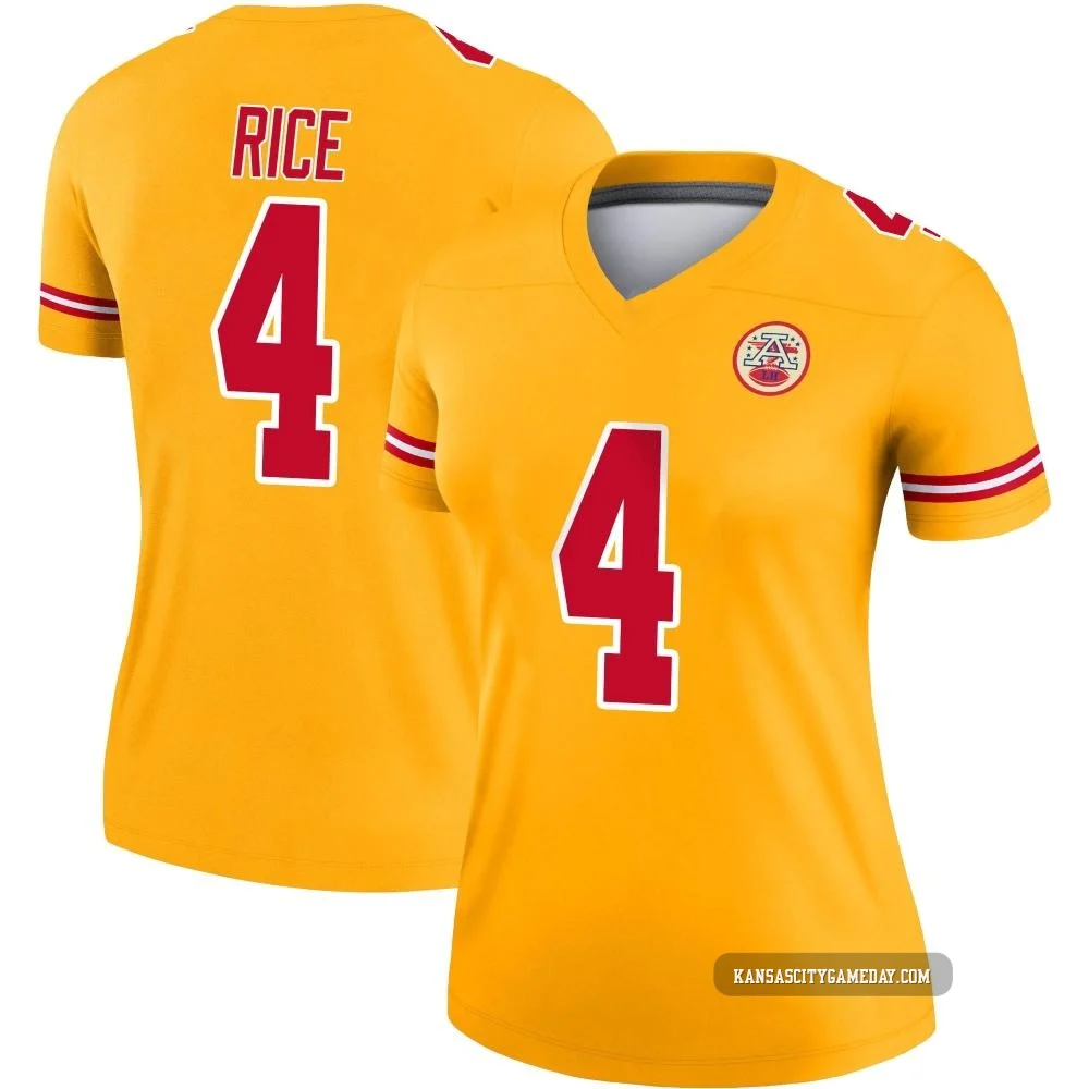 Women's Rashee Rice Kansas City Chiefs ＃4 Legend Gold Inverted Jersey