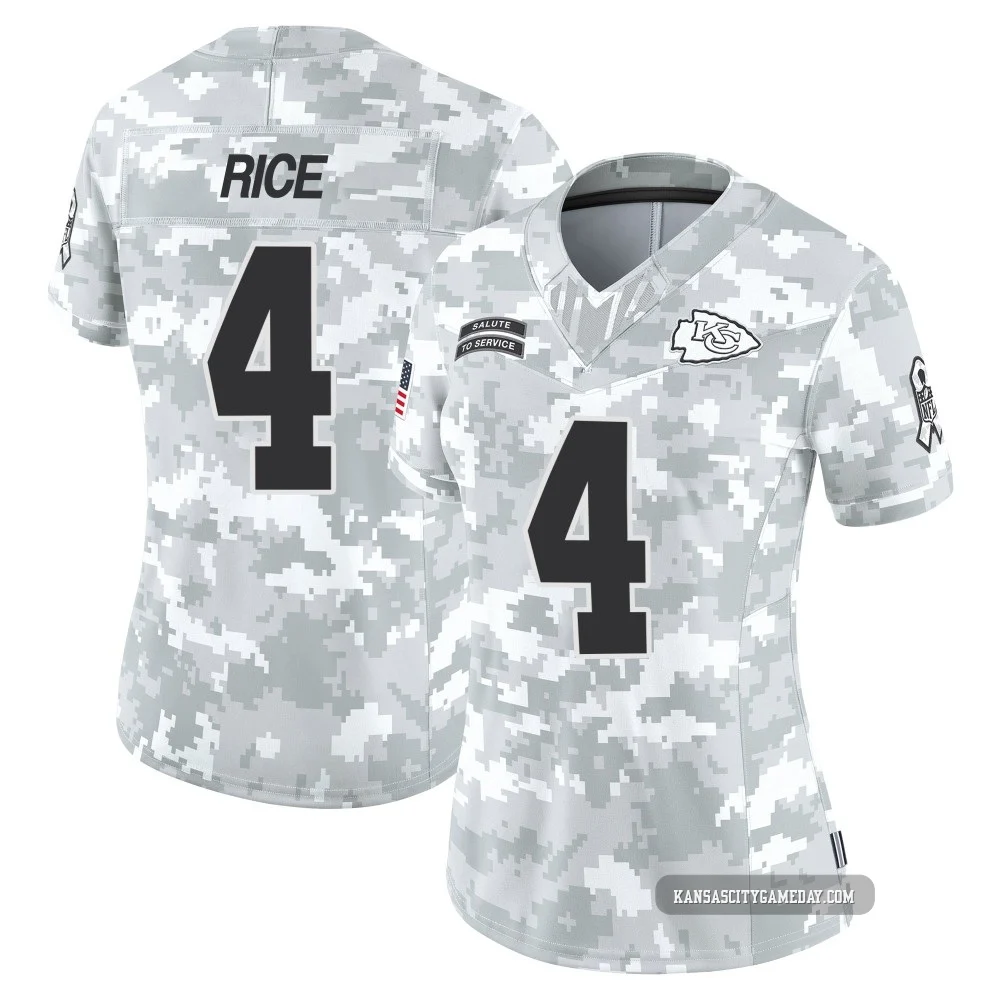 Women's Rashee Rice Kansas City Chiefs ＃4 Limited Arctic Camo 2024 Salute to Service Jersey