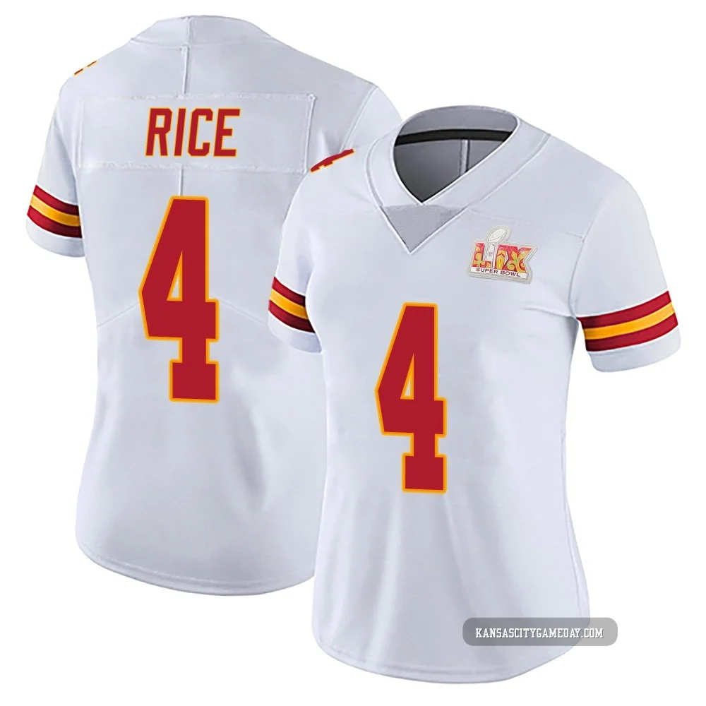 Women's Rashee Rice Kansas City Chiefs ＃4 Limited White Vapor Untouchable Super Bowl LIX Jersey