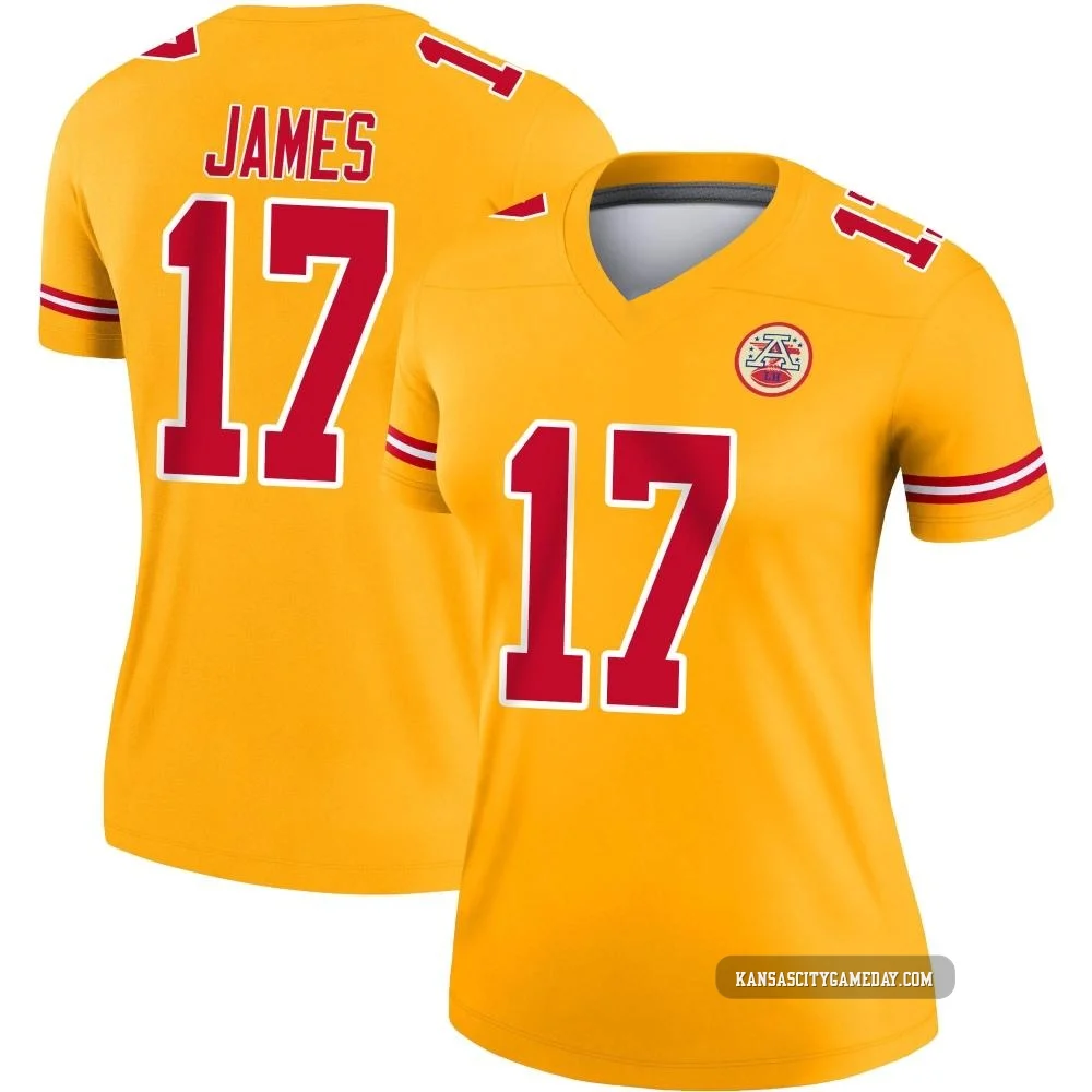 Women's Richie James Kansas City Chiefs ＃17 Legend Gold Inverted Jersey
