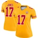 Women's Richie James Kansas City Chiefs ＃17 Legend Gold Inverted Jersey