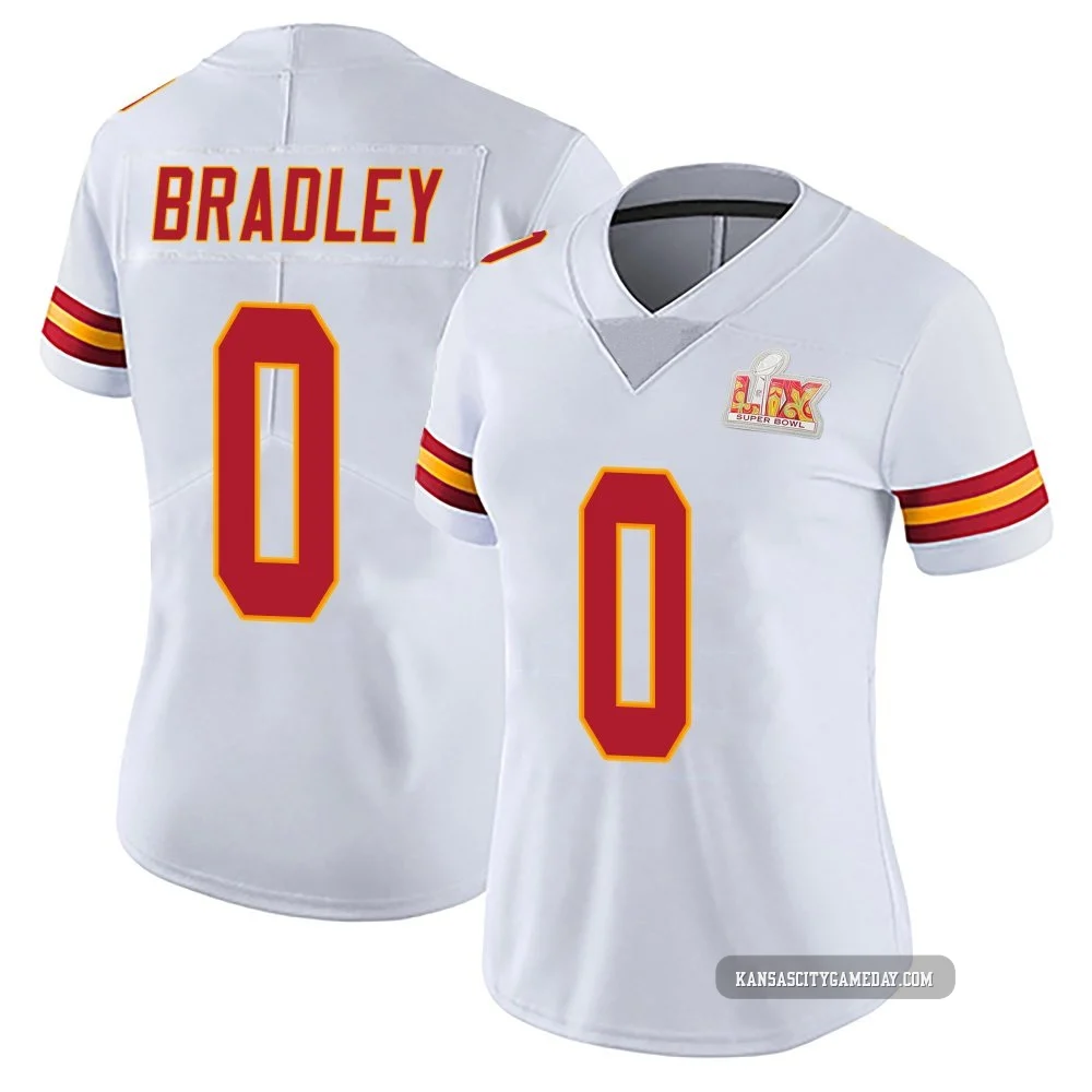 Women's Shaun Bradley Kansas City Chiefs ＃0 Limited White Vapor Untouchable Super Bowl LIX Jersey