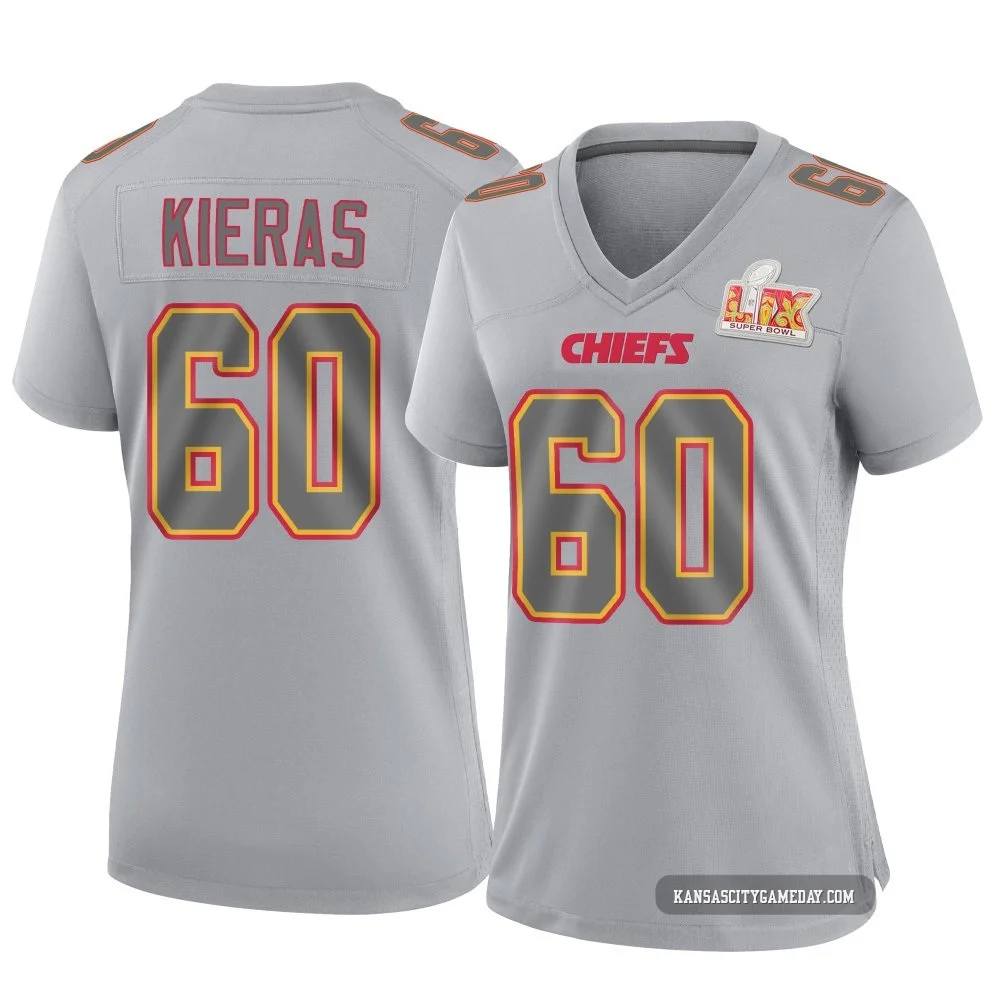 Women's Tautvydas Kieras Kansas City Chiefs ＃60 Game Gray Atmosphere Fashion Super Bowl LIX Jersey