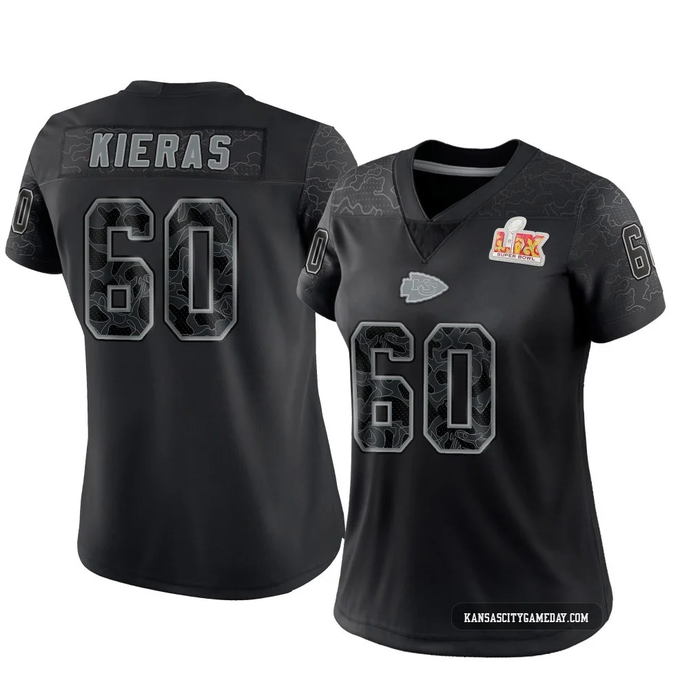 Women's Tautvydas Kieras Kansas City Chiefs ＃60 Limited Black Reflective Super Bowl LIX Jersey