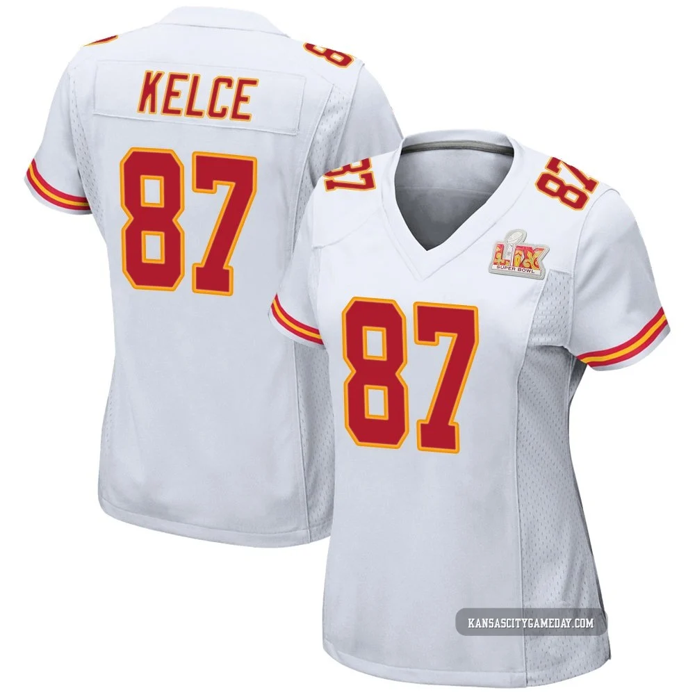 Women's Travis Kelce Kansas City Chiefs ＃87 Game White Super Bowl LIX Jersey