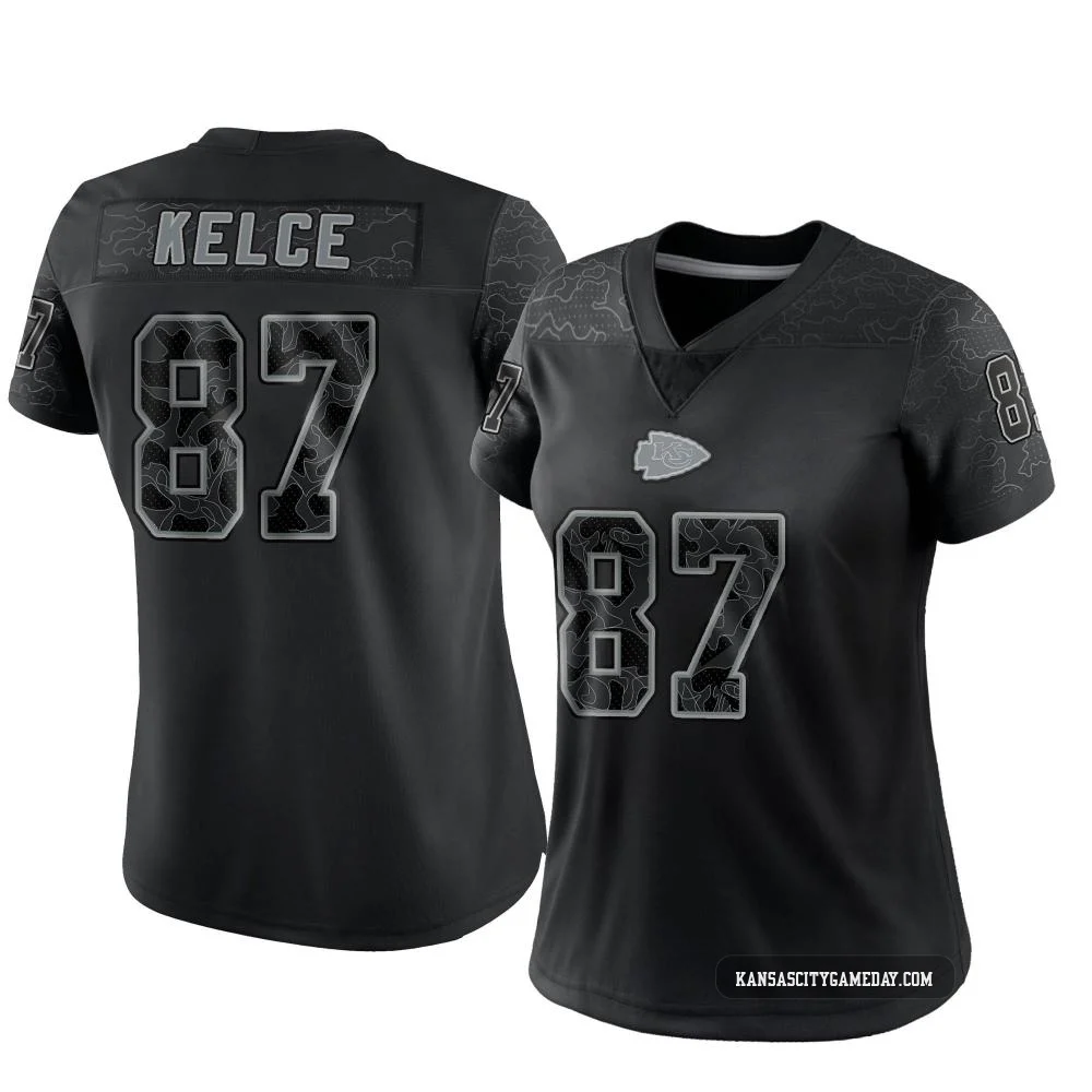 Women's Travis Kelce Kansas City Chiefs ＃87 Limited Black Reflective Jersey