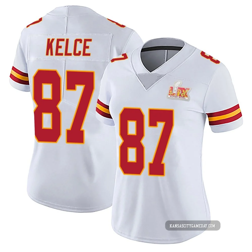 Women's Travis Kelce Kansas City Chiefs ＃87 Limited White Vapor Untouchable Super Bowl LIX Jersey
