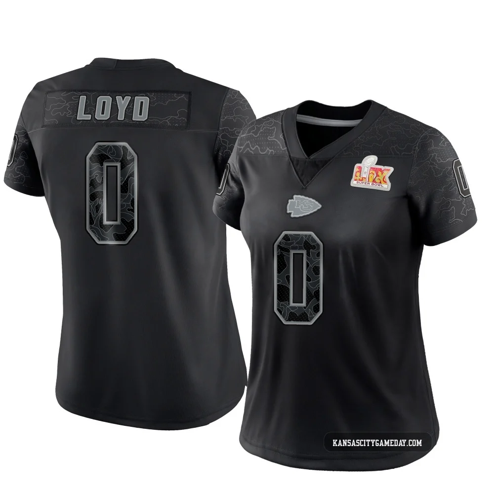 Women's Xavier Loyd Kansas City Chiefs ＃0 Limited Black Reflective Super Bowl LIX Jersey
