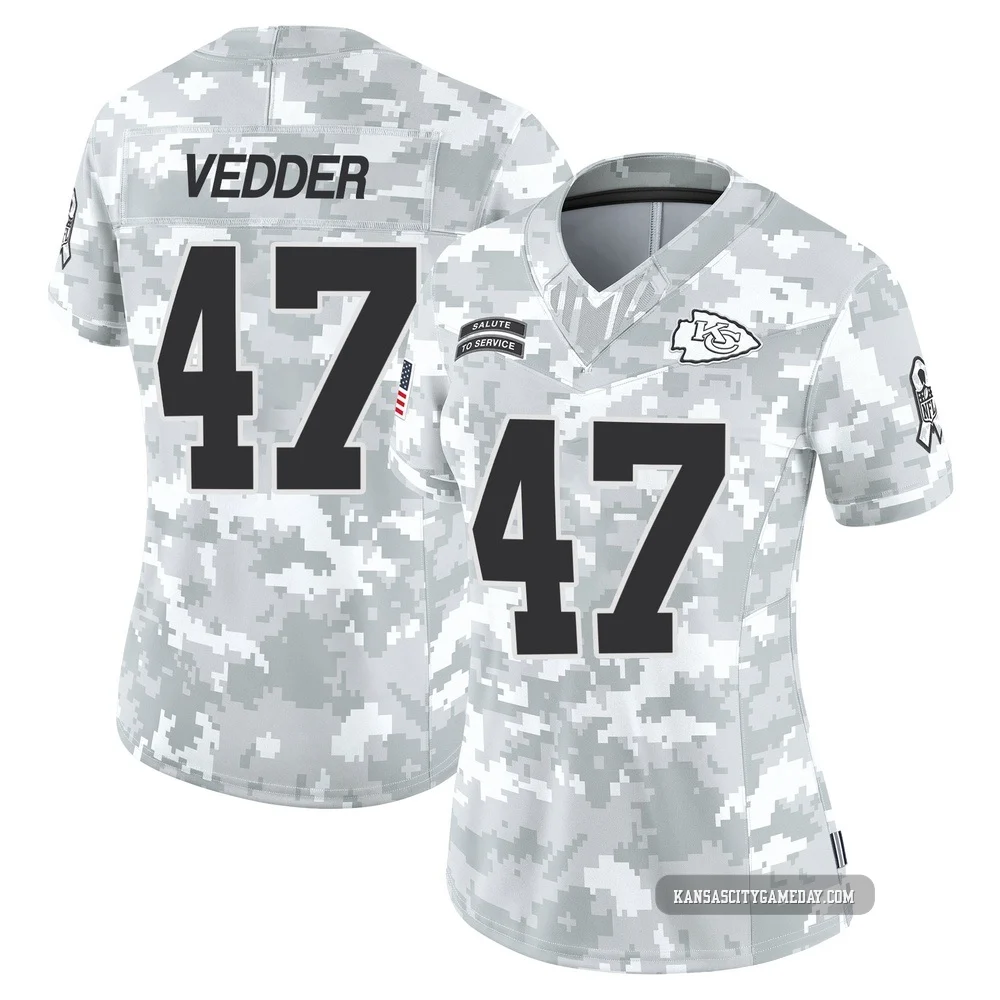 Women's Zelmar Vedder Kansas City Chiefs ＃47 Limited Arctic Camo 2024 Salute to Service Jersey