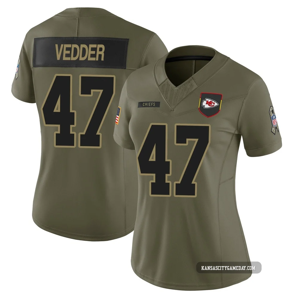 Women's Zelmar Vedder Kansas City Chiefs ＃47 Limited Olive 2025 Salute to Service Jersey