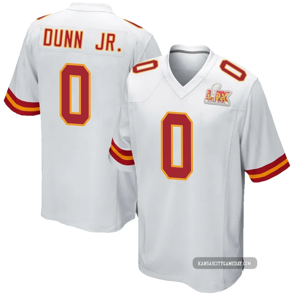 Youth Anthony Dunn Jr. Kansas City Chiefs ＃0 Game White Super Bowl LIX Jersey