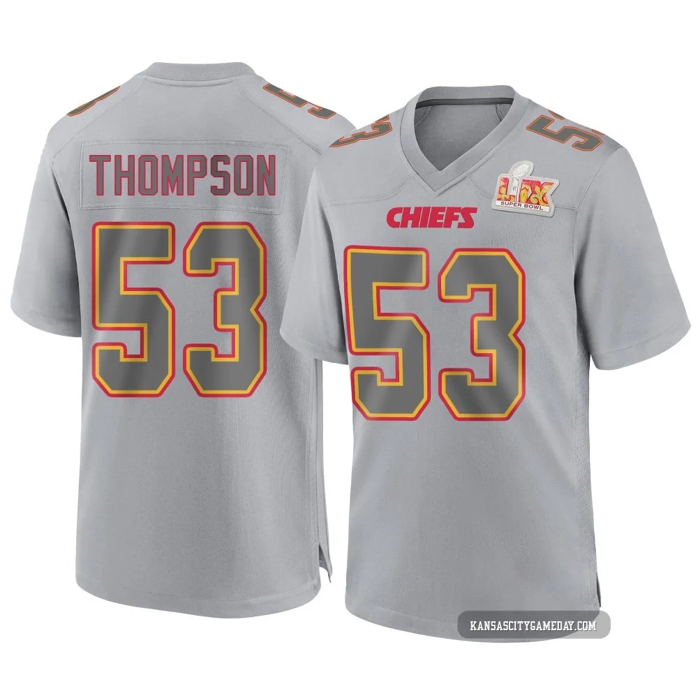 Youth BJ Thompson Kansas City Chiefs ＃53 Game Gray Atmosphere Fashion Super Bowl LIX Jersey