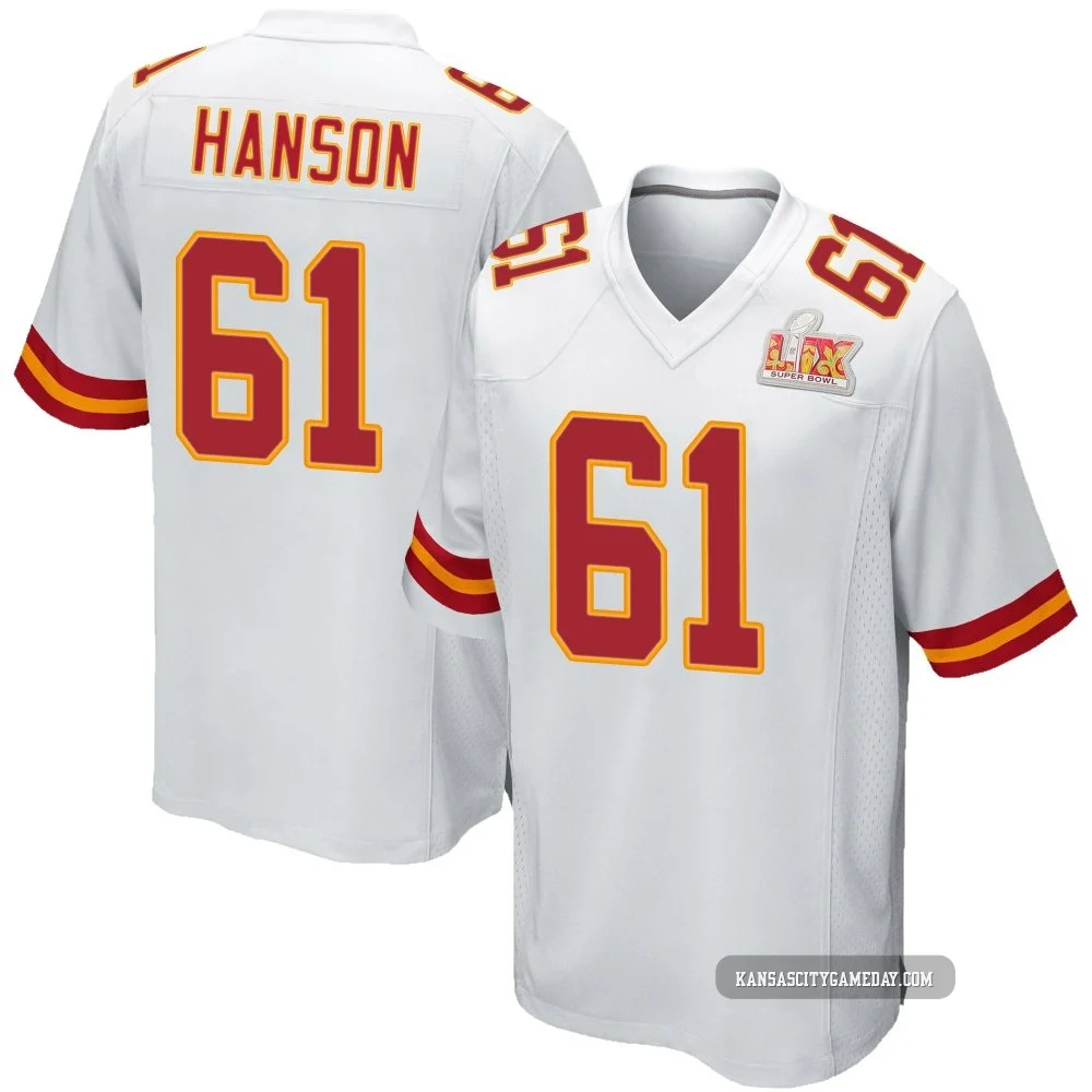 Youth C.J. Hanson Kansas City Chiefs ＃61 Game White Super Bowl LIX Jersey