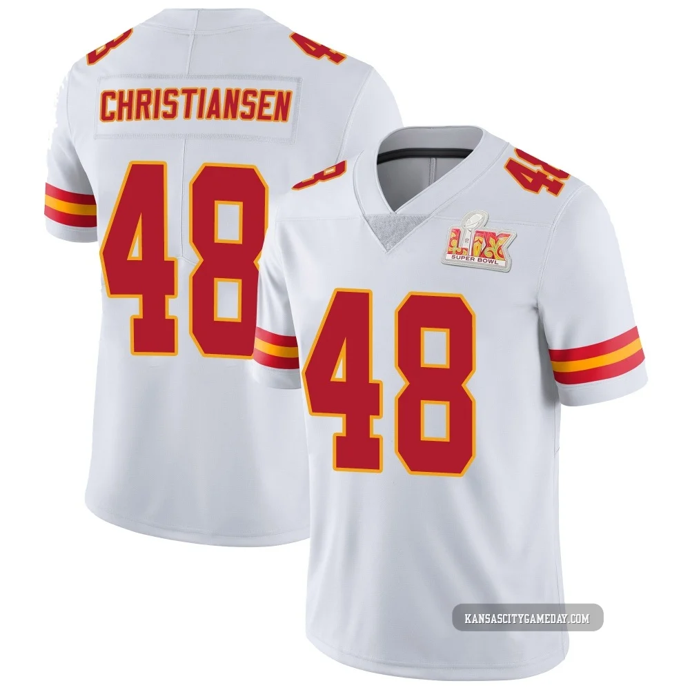 Youth Cole Christiansen Kansas City Chiefs ＃48 Limited White Vapor Untouchable Super Bowl LIX Jersey