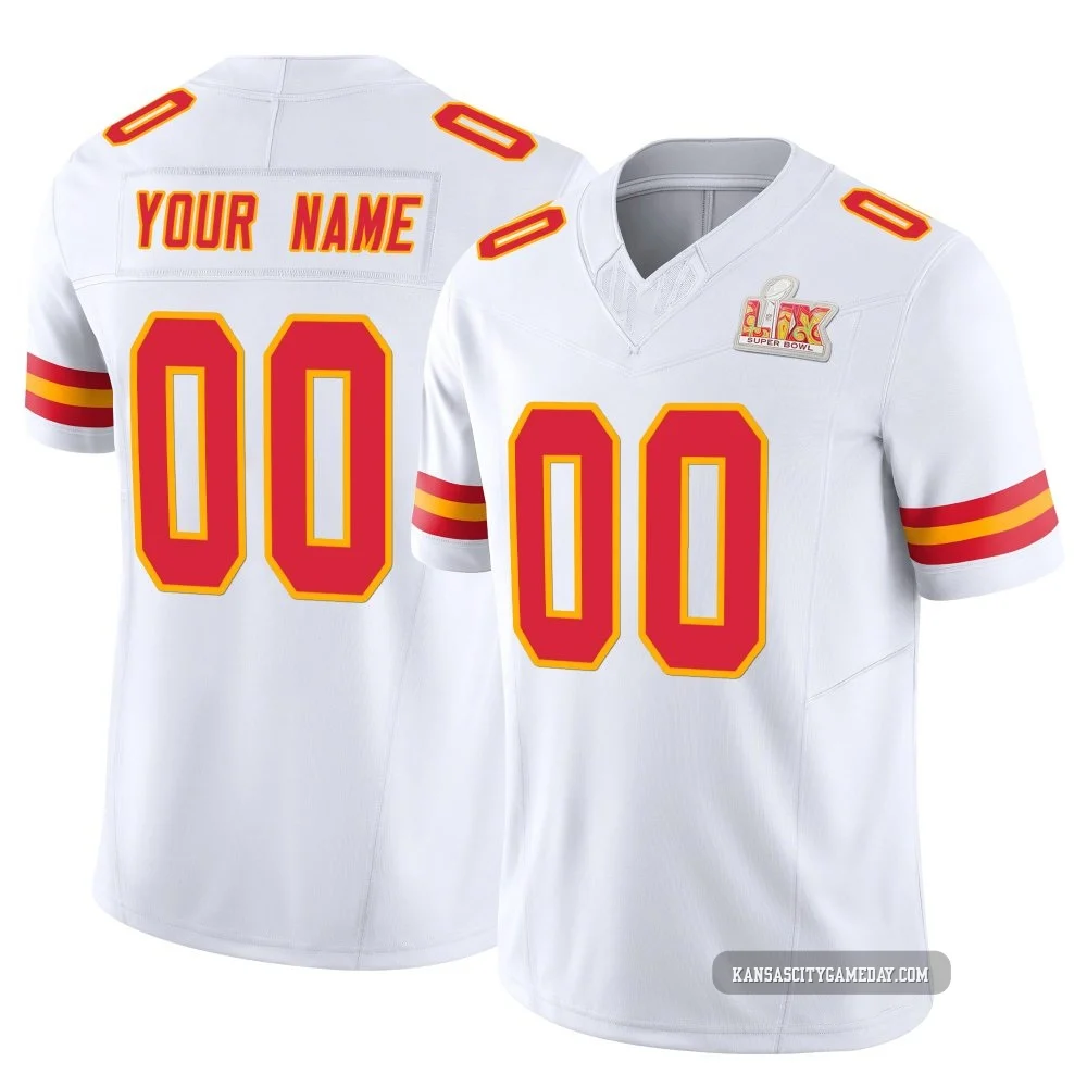 Youth Custom Kansas City Chiefs ＃00 Limited White Vapor F.U.S.E. Super Bowl LIX Jersey