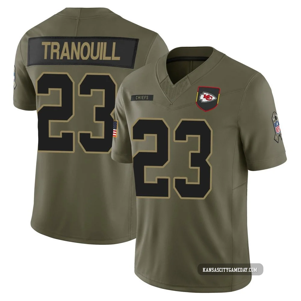 Youth Drue Tranquill Kansas City Chiefs ＃23 Limited Olive 2025 Salute to Service Jersey