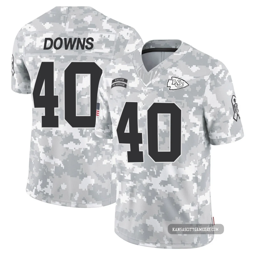 Youth Ethan Downs Kansas City Chiefs ＃40 Limited Arctic Camo 2024 Salute to Service Jersey