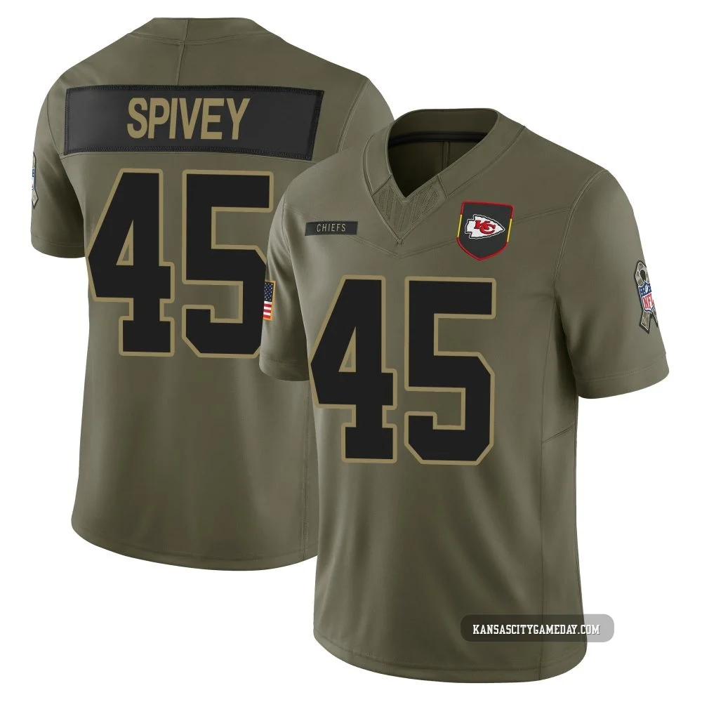 Youth Geor'Quarius Spivey Kansas City Chiefs ＃45 Limited Olive 2025 Salute to Service Jersey