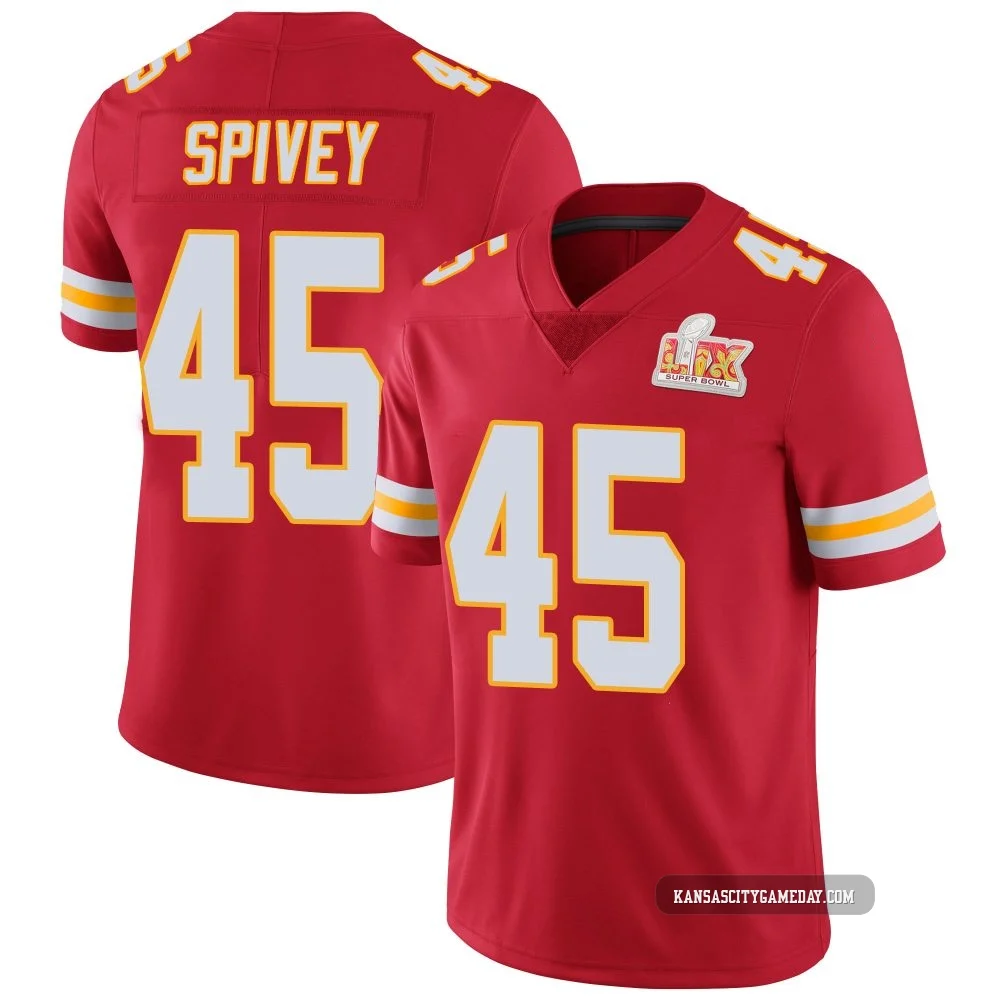 Youth Geor'Quarius Spivey Kansas City Chiefs ＃45 Limited Red Team Color Vapor Untouchable Super Bowl LIX Jersey